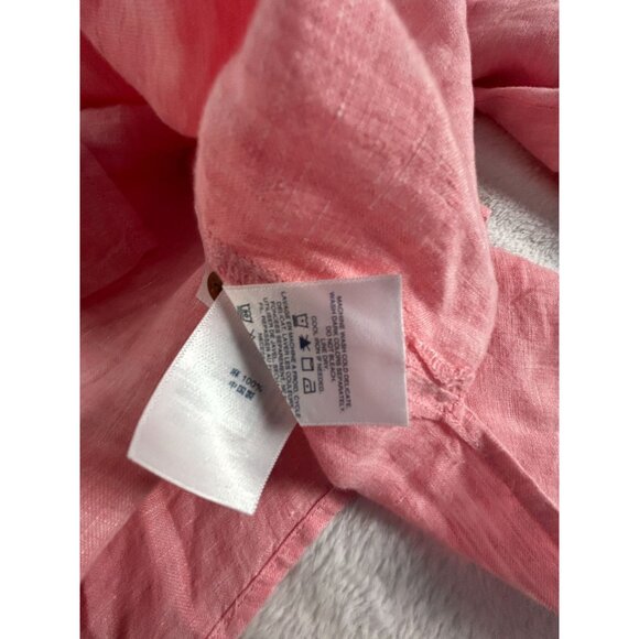 Lands End Womens Plus Size 2X 20W-22W Pink Linen Button-Down Shirt Roll Sleeves - Picture 5 of 8